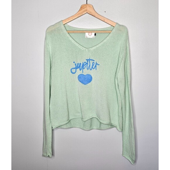 PEARLS & CAMO Jupiter Sweater Green L Knit Coastal Beachy Pullover Casual Top - Picture 1 of 6